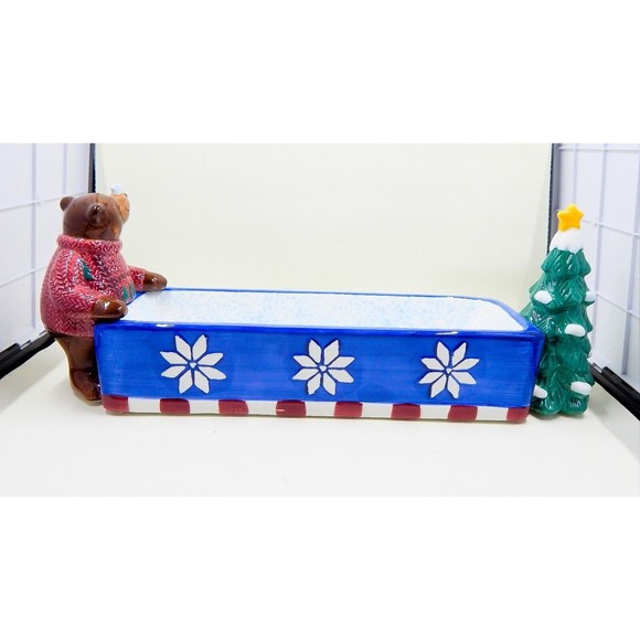 St Nicholas Square Christmas Tidbit Cracker Dish 1999 Bear Christmas Tree - Picture 5 of 14